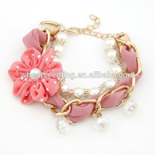 2014 New design beautiful freshwater cultured cute Pearl Bracelet for girls handmade flower fabrics